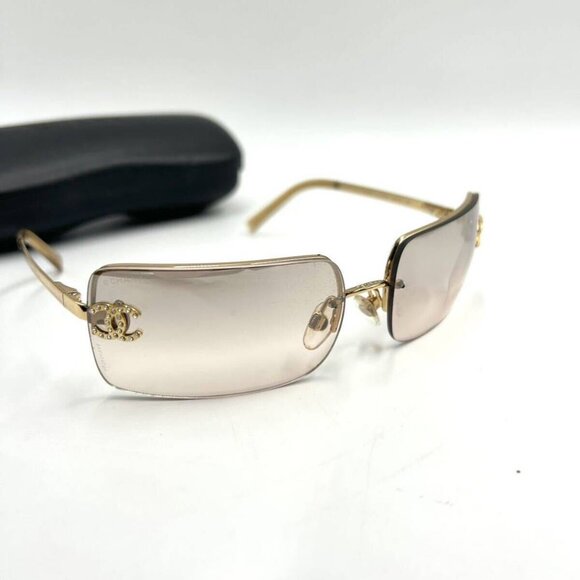 ✨ RARE Chanel Vintage Sunglasses Rhinestone CC Logo Rimless Gradient Gold Y2K - Picture 8 of 11